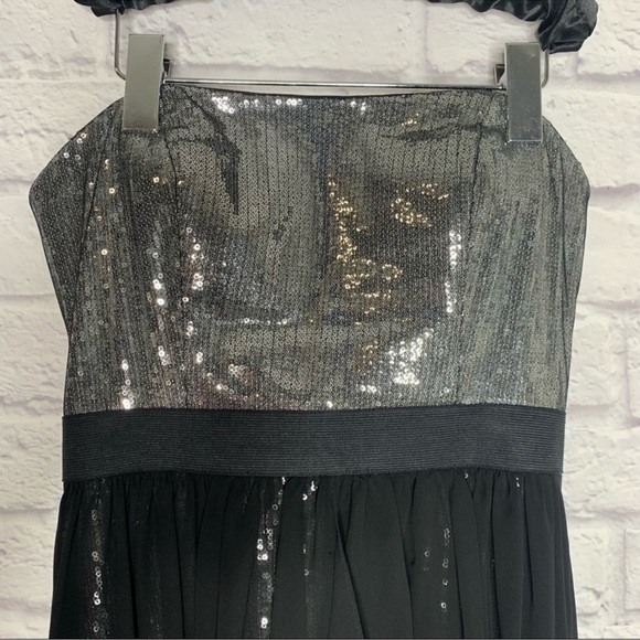 Aidan Mattox Silver And Black High Low Chiffon Overlay Sequin Sleeveless Dress - Picture 6 of 14